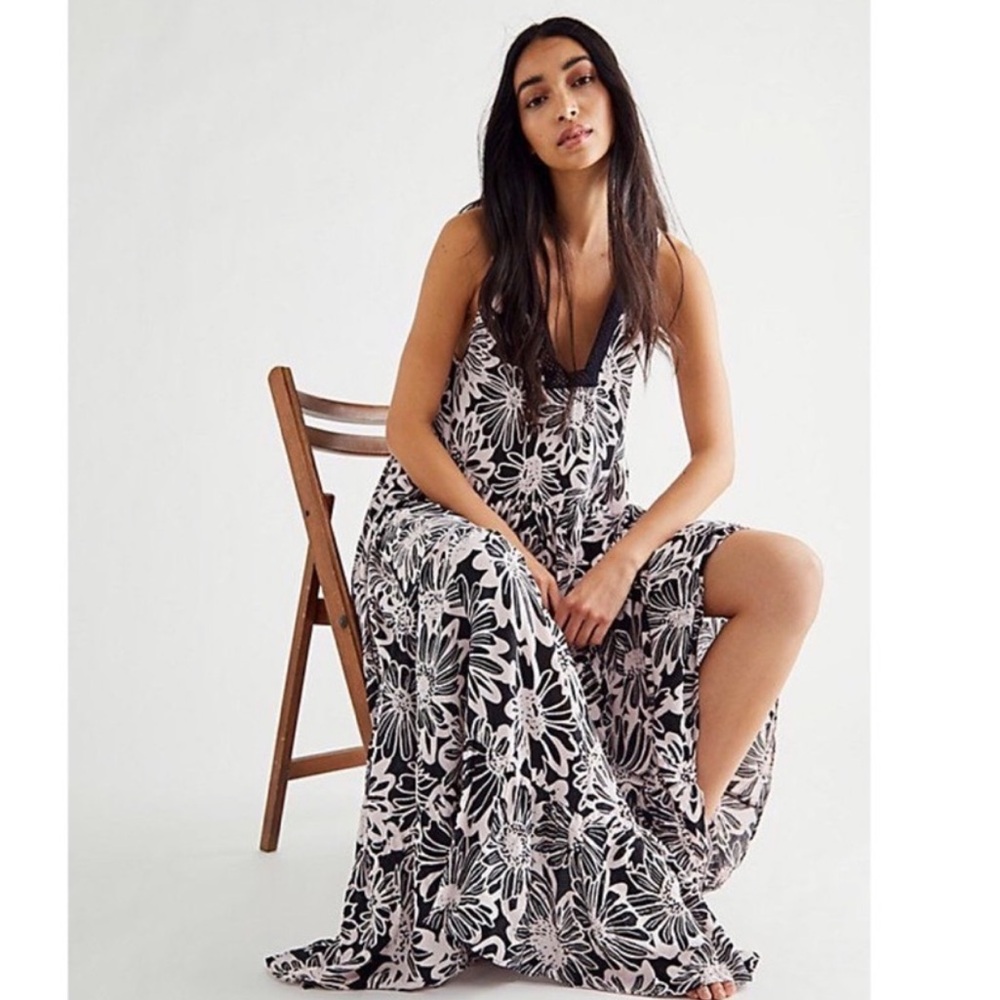 Free People Tiers For You Maxi Dress XS Washed Black Combo Boho Lace - Picture 6 of 13